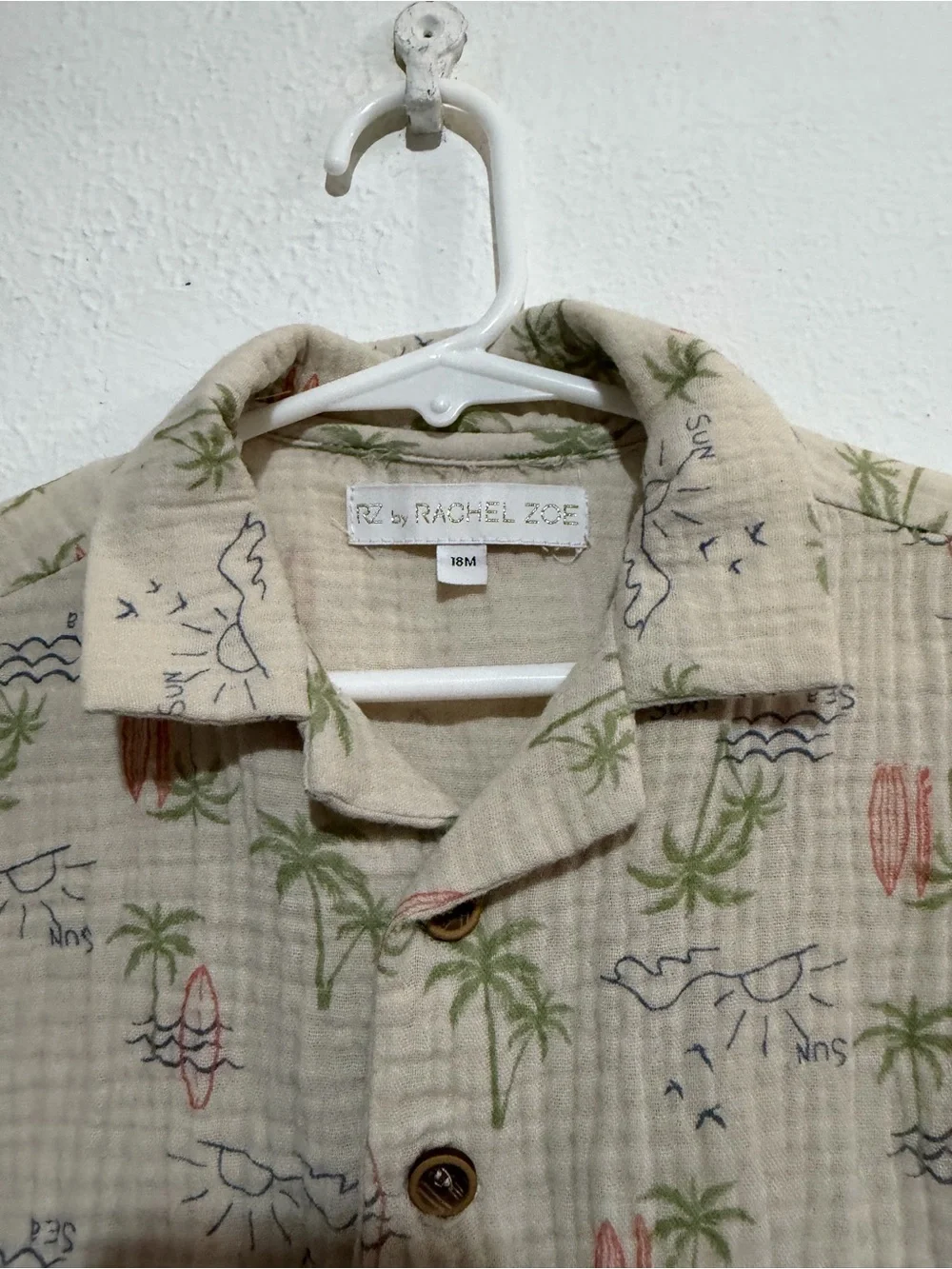 Rachel Zoe Cream Short-Sleeve Button-Down with Surf Print